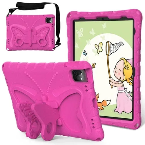 Funda para Tableta Eva iPad Air 2022/2020 10.9 Soporte Mariposa Prueba de Golpes (Rojo Rosa)