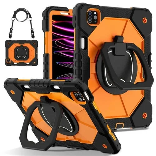 Funda para Tableta Híbrida de Silicona para iPad Pro 11 (2022) y Air 10.9 (2022) con Robot (Negro Naranja)