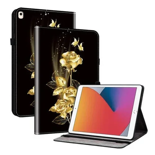 Funda para Tableta Inteligente iPad 10.2 (2021) Air 10.5 Cuero Pintado Textura Cristal (Mariposa Dorada Rosa)