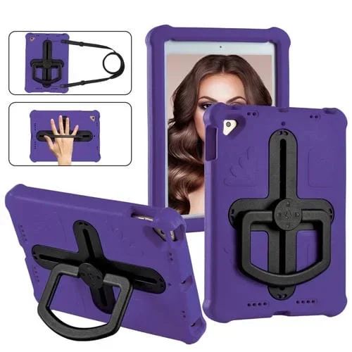 Funda para Tableta iPad Air 2/9.7 2017/2018 Shield 360 Rotation Handle Eva a Prueba de Golpes (Púrpura Negro)