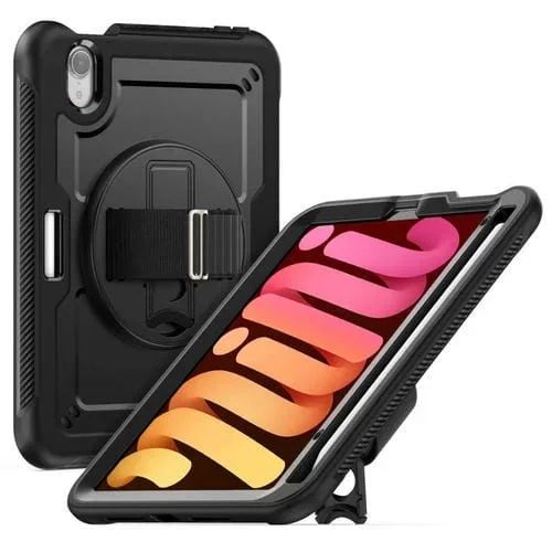 Funda para Tableta iPad Mini 2024 Mini 6 Soporte Giratorio Agarre Manual (Negra)