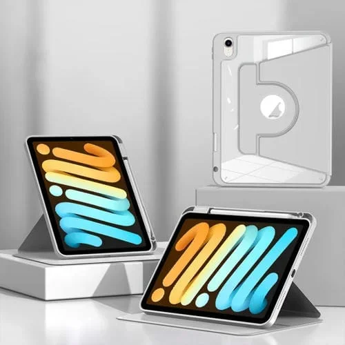 Funda para Tableta iPad Mini 6 Cuero Dividido Magnético con Ranura para Bolígrafo (Gris)