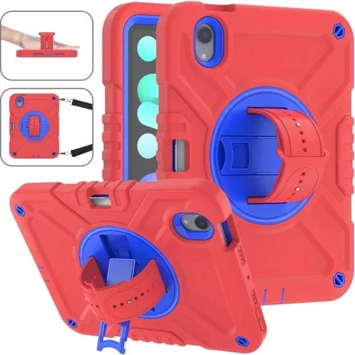Funda para Tableta iPad Mini 6 X Rotation PC Silicona Híbrida con Correa (Rojo Azul)