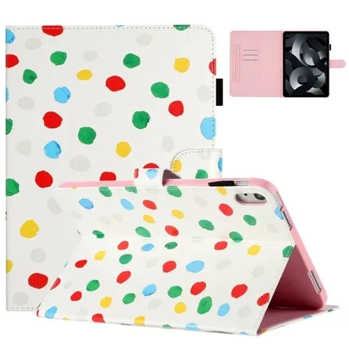 Funda para Tableta iPad Mini Cuero Patrón 6 Puntos (Punto Colorido Blanco)
