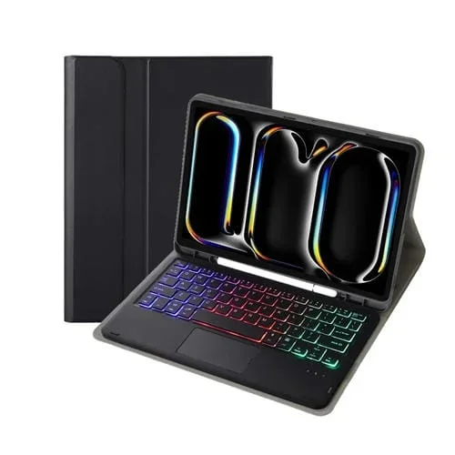 Funda para Tableta iPad Pro 11 2024 A13B-As Cuero Piel de Cordero Teclado Bluetooth Ranura Bolígrafo (Negro)
