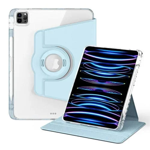 Funda para Tableta iPad Pro 12.9 2022/2021/2020 Cuero Acrílico Transparente Rotación 360 (Azul Hielo)