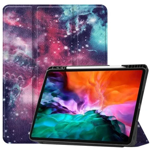 Funda para Tableta iPad Pro 12.9 2022/2021 Dibujo a Color Flip Horizontal TPU + PU Cuero con Tres Soportes Plegables y Ranura para Bolígrafo (Vía Láctea)