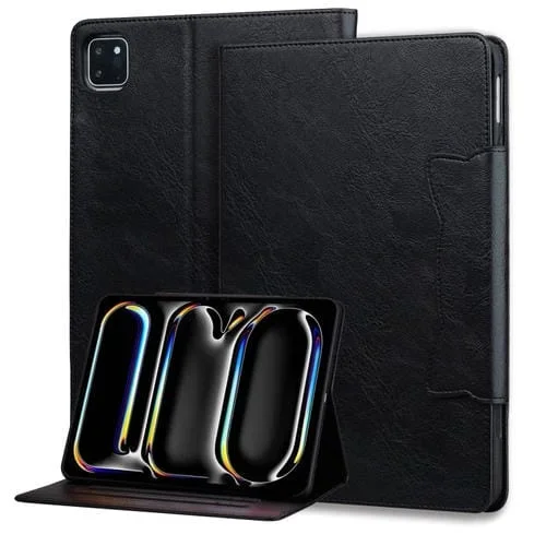 Funda para Tableta iPad Pro 13 2024 Cuero con Hebilla de Gato (Negro)