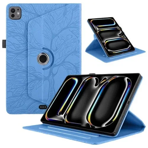 Funda para Tableta iPad Pro 13 Tree Life Cuero Rotación En Relieve (2024) (Azul)