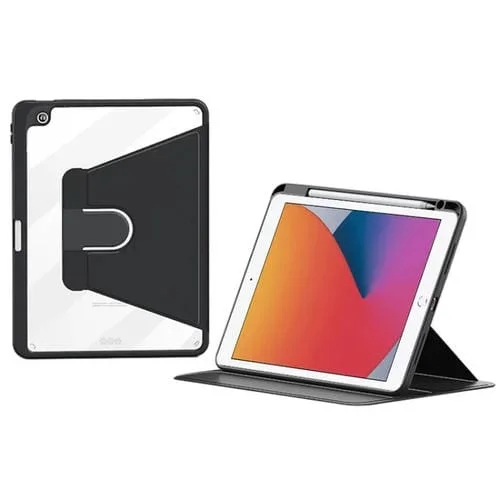 Funda para Tableta Zga Tri-Fold Cuero Inteligente iPad 10.2 (2019/2020/2021) 360 Rotation (Negro)