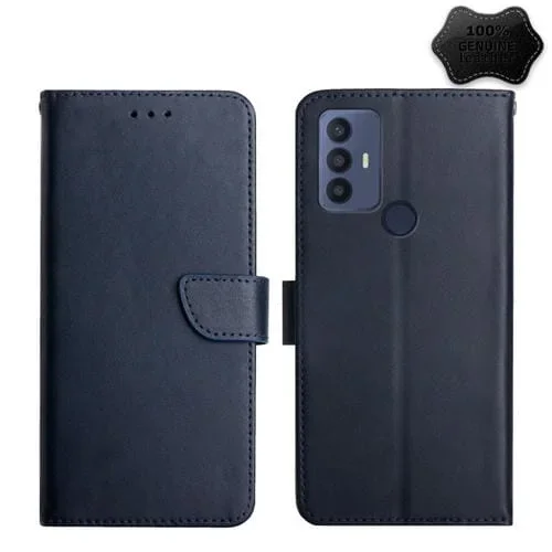 Funda para TCL 30 Se Cuero Genuino a Prueba de Huellas (Azul)