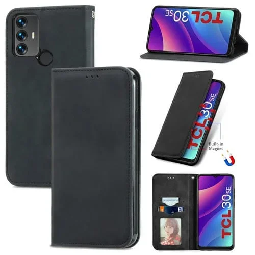 Funda para TCL 30 Se Retro Piel con Flip Horizontal Magnético (Negro)