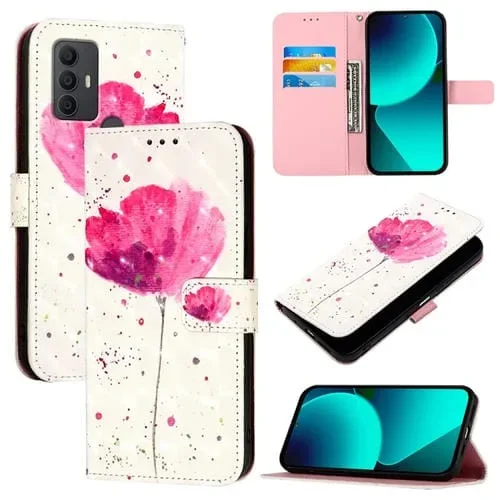 Funda para TCL 305/306/30 SE Al02 de Cuero con Tapa Horizontal y Pintura 3D (Flor)