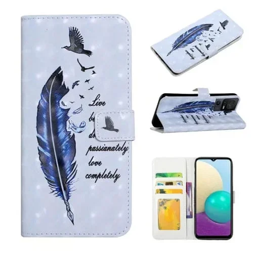 Funda para TCL 40 Se de Cuero con Dibujo 3D en Relieve al Óleo (Pluma Azul)