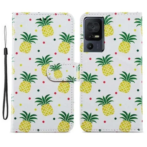 Funda para TCL 40 Se de Cuero con Tapa Horizontal y Patrón Pintado (Piña)