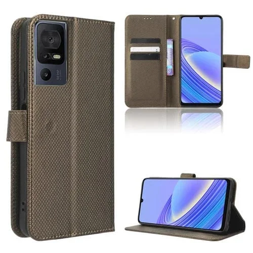 Funda para TCL 40 Se de Cuero con Textura de Diamante (Marrón)
