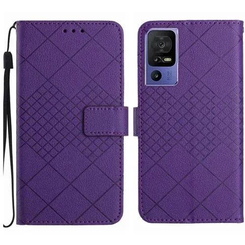Funda para TCL 40 SE de Cuero con Textura de Rejilla Rómbica (Púrpura)