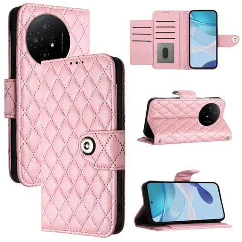 Funda para TCL 50 XL 5G de Cuero con Tapa, Textura Romboidal y Cordón (Rosa)