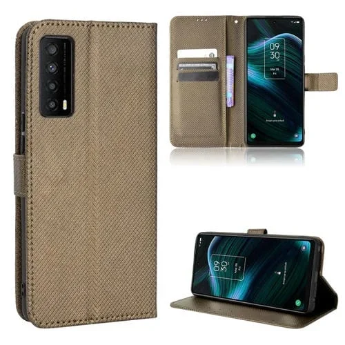 Funda para TCL Stylus 5G de Cuero con Textura de Diamante (Marrón)