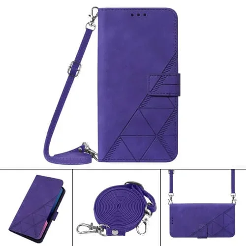 Funda para Tecno Camon 18 Premier Crossbody 3D de Cuero con Goma En Relieve (Púrpura)