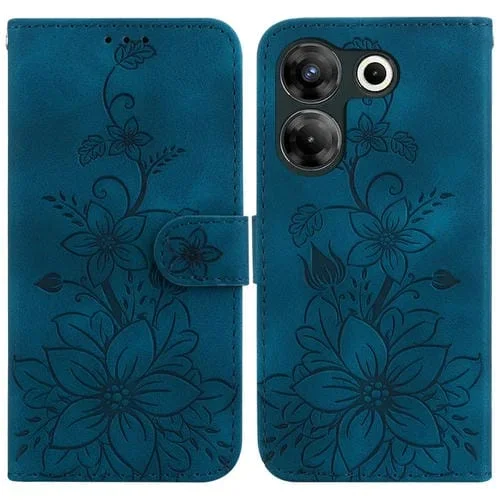 Funda para Tecno Camon 20 Pro 5G Lily de Cuero en Relieve (Azul Oscuro)
