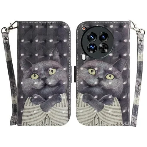 Funda para Tecno Camon 30 Premier 5G Cuero con Tapa Horizontal 3D (Hug Cat)