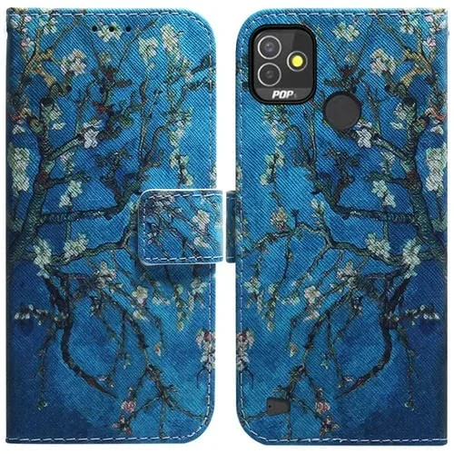 Funda para Tecno Pop 5P Caja de Cuero con Dibujo Color Albaricoque