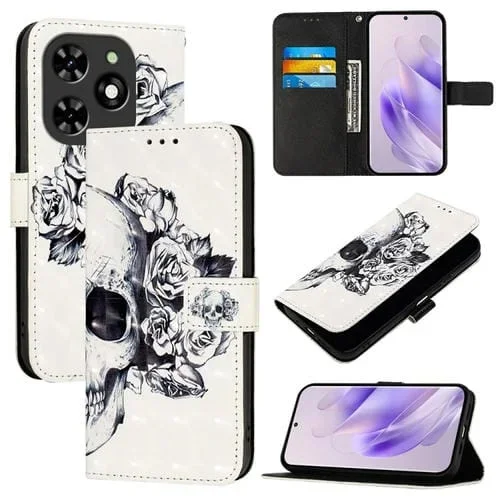 Funda para Tecno Spark Go 2024 / Spark 20C de Cuero con Tapa Horizontal y Pintura 3D (Calavera)