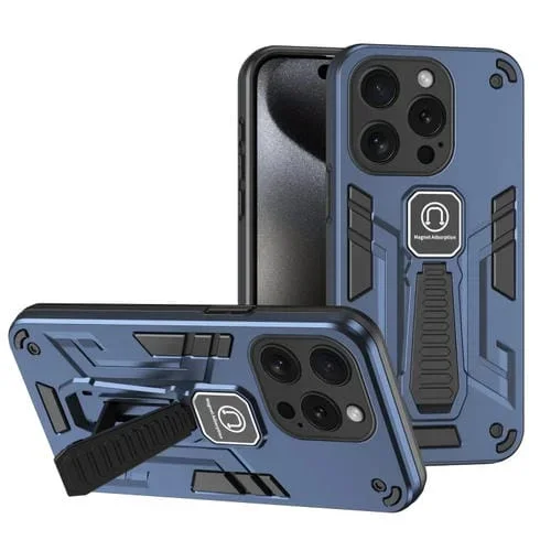 Funda para Teléfono 2 En 1 iPhone 15 Pro Soporte a Prueba de Golpes (Azul)