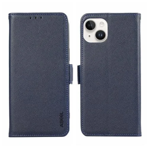 Funda para Teléfono Abeel iPhone 14 Cuero Patrón de Litchi Rfid Magnético Lateral (Azul)