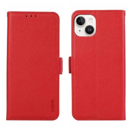Funda para Teléfono Abeel iPhone 14 Rfid Cuero Patrón Litchi Magnético Lateral (Rojo)