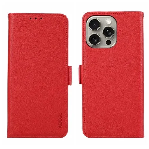 Funda para Teléfono Abeel iPhone 15 Pro Max Rfid Cuero Patrón Litchi Magnético (Rojo)