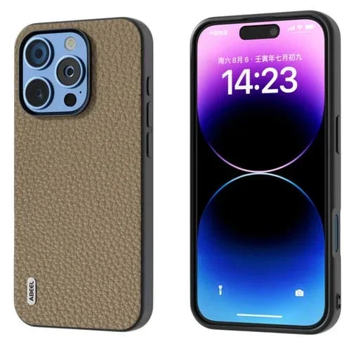 Funda para Teléfono Abeel iPhone 16 Pro Textura Lichi Cuero Genuino (Gris)