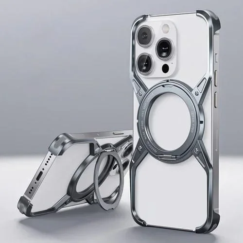 Funda para Teléfono Aleación de Aluminio iPhone 16 Pro Rotación 360 (Gris)
