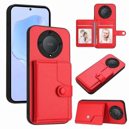 Funda para Teléfono Antirrobo con Botón y Tarjetero RFID para Honor X9A/Magic5 Lite (Roja)
