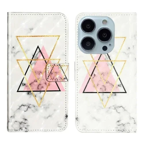 Funda para Teléfono Apple iPhone 13 Pro Cuero Dibujo 3D en Relieve al Óleo (Mármol Triangular)