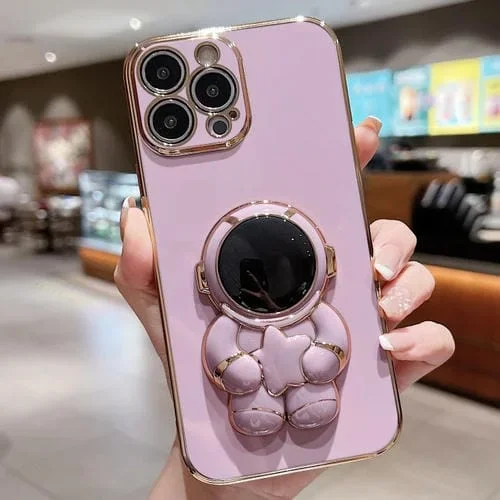 Funda para Teléfono Apple iPhone 16 Pro con Soporte Astronauta Galvanoplastia Embrace Stars (Morado)