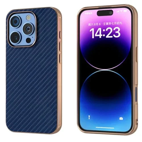 Funda para Teléfono Apple iPhone 16 Pro Max Textura Fibra de Carbono Nano Galvanoplastia (Azul Marino)