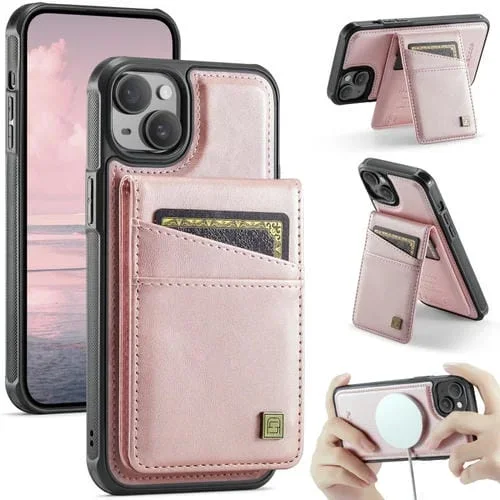 Funda para Teléfono Autspace A12 Magsafe con Tarjetero Magnético Rfid para iPhone 15 Plus (Oro Rosa)