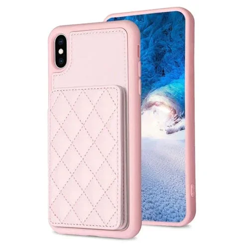 Funda para Teléfono Bf25 Square Plaid Card Bag Holder para iPhone X y Xs (Rosa)