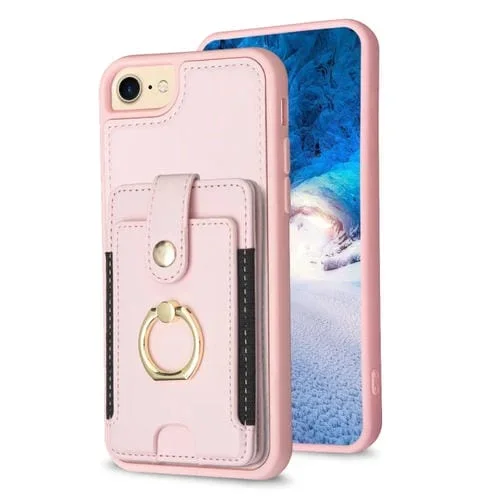 Funda para Teléfono Bf27 para iPhone SE 2022 / 2020 / 8 / 7 con Soporte para Tarjeta y Anillo de Metal (Rosa)