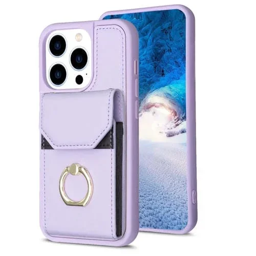 Funda para Teléfono Bf29 para iPhone 13 Pro con Soporte para Anillo y Bolsa para Tarjeta de Órgano (Púrpura)