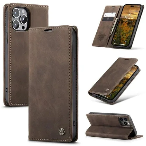 Funda para Teléfono Caseme 013 iPhone 15 Pro Max Cuero con Tapa Horizontal Multifuncional (Café)