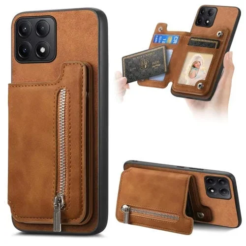 Funda para Teléfono con Cremallera Magsafe Retro para Redmi K70/K70 Pro 5G (Marrón)