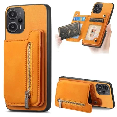 Funda para Teléfono con Cremallera Magsafe Retro para Redmi Note 12 Turbo/Poco F5 5G (Amarilla)
