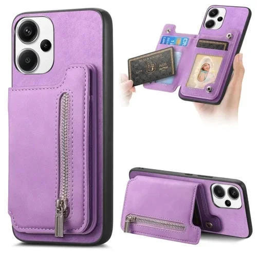 Funda para Teléfono con Cremallera Magsafe Retro para Redmi Note 13 Pro+, TaRJetero, Cartera (Morado)