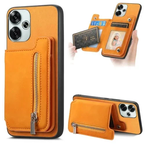 Funda para Teléfono con Cremallera Magsafe Retro para Redmi Turbo 3 5G, Funda para Tarjeta, Funda para Teléfono (Amarilla)