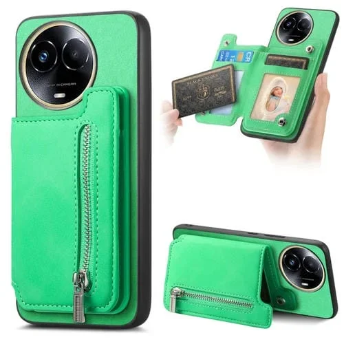 Funda para Teléfono con Cremallera Retro Magsafe para Realme 11 4G Global (Verde)
