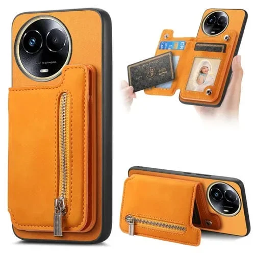Funda para Teléfono con Cremallera Retro Magsafe para Realme 11 5G Global (Amarilla)