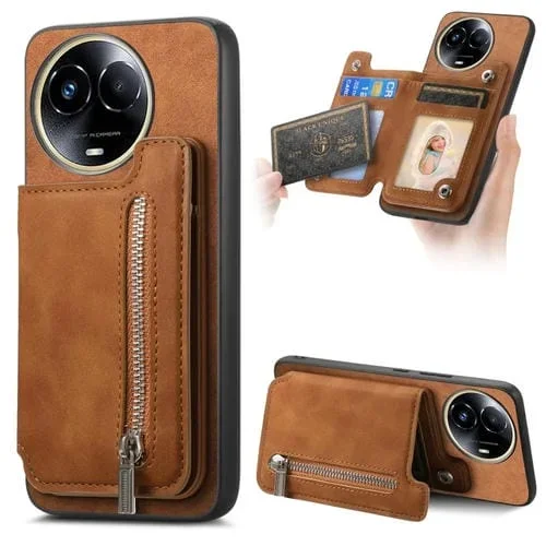 Funda para Teléfono con Cremallera Retro Magsafe para Realme 11 5G Global (Marrón)